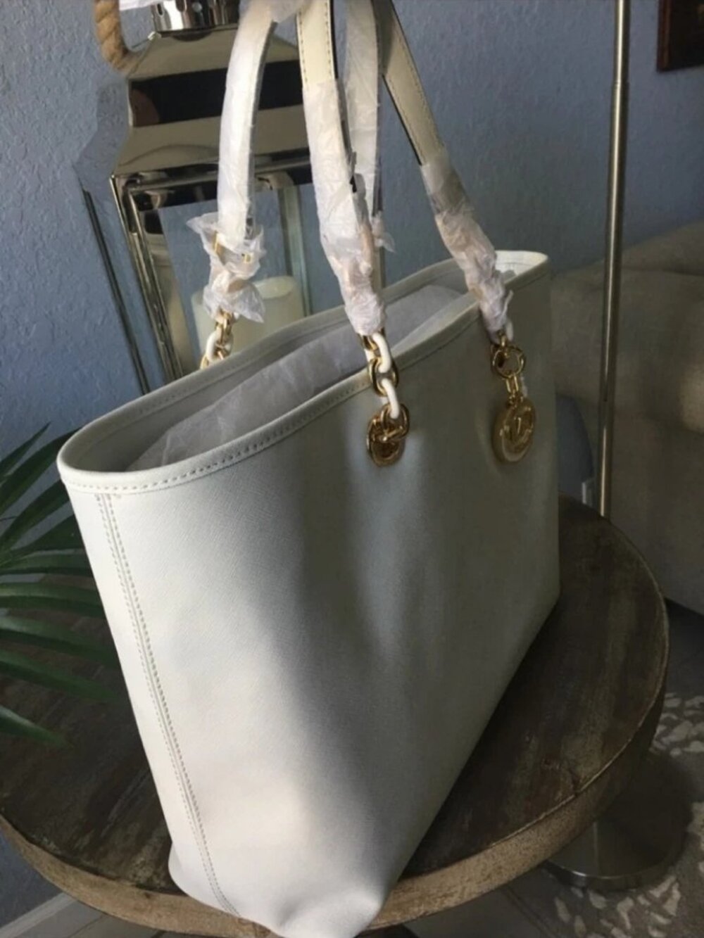 Michael Kors Cynthia Large Tote Optic White Saffiano Leather NWT